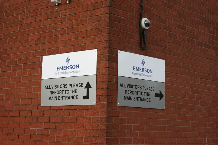 Asco Emerson - flat panel building wayfinding signs.