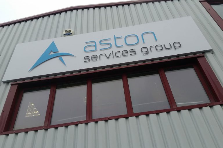 Aston Services - sign tray with stand-off letters to face.