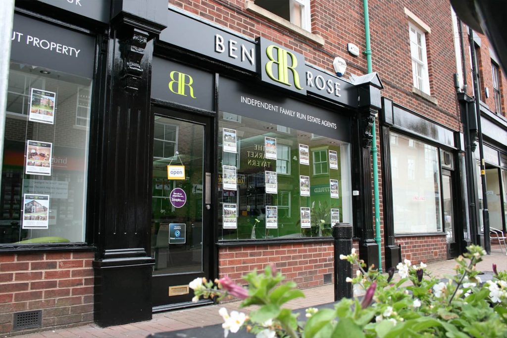 Ben Rose Estate Agents - sign tray flat cut stand off lettering 3D built up letters and feature panel.