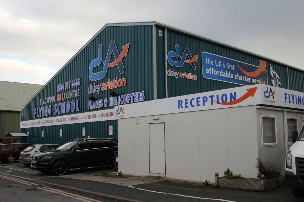 Disley Aviation - stand-off di-bond letters with a mix of cut and printed vinyl