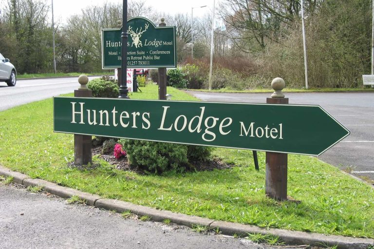Hunters Lodge - flat panel directional sign with full colour digital print