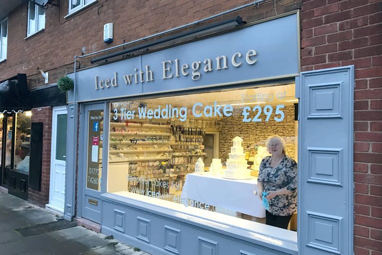 Iced With Elegance - stand-off letters shop front sign with led trough light