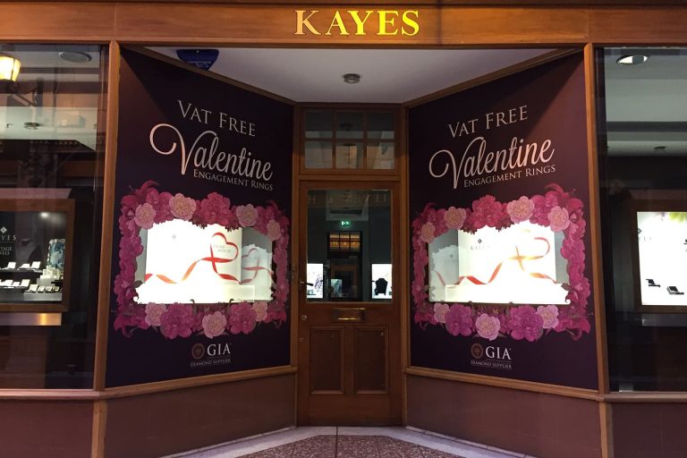 Kayes - full colour digitally printed and contour cut window graphics.