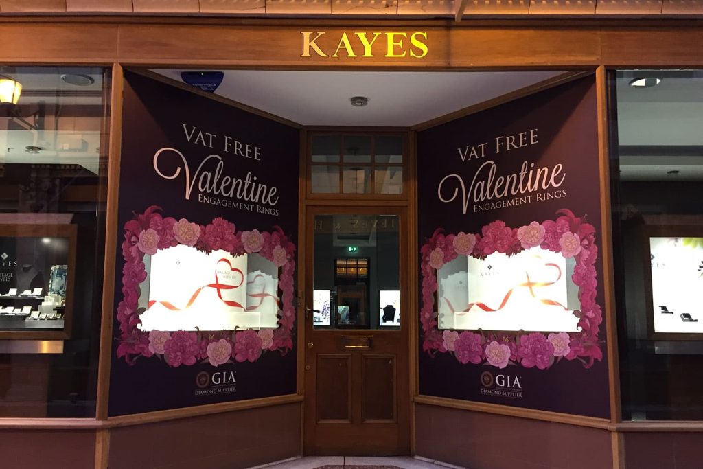 Kayes Jewellers - full-colour digitally printed and contour cut window graphics