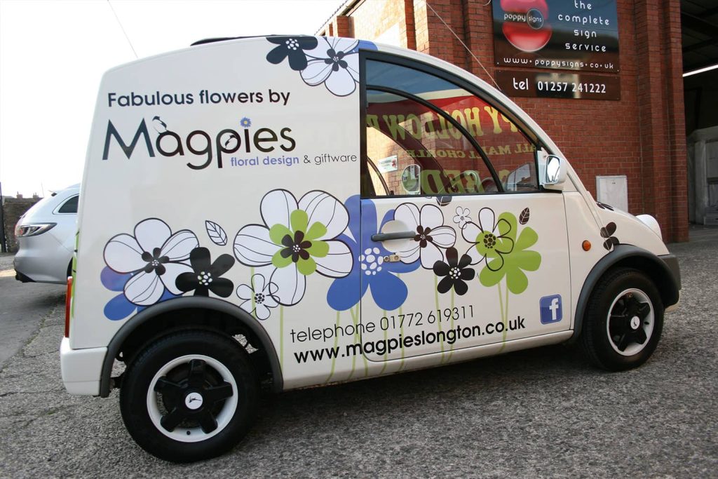 Magpies Floral Design and Giftware - digitally printed contour cut vinyl vehicle graphics.
