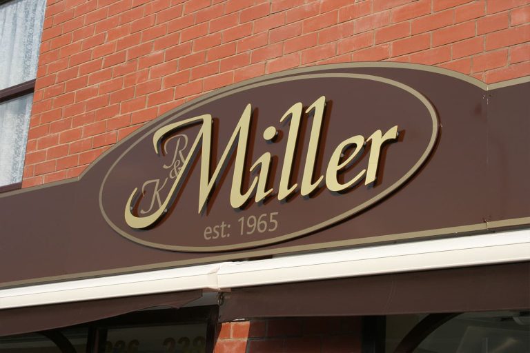 Miller est 1965 - flat cut acrylic letters sign tray awning