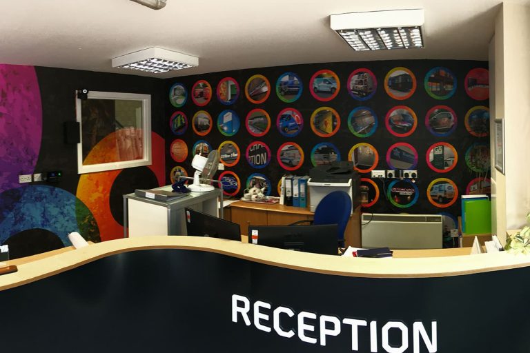 Poppy Signs Manufacturing Partner - office reception wallpaper graphics and sign