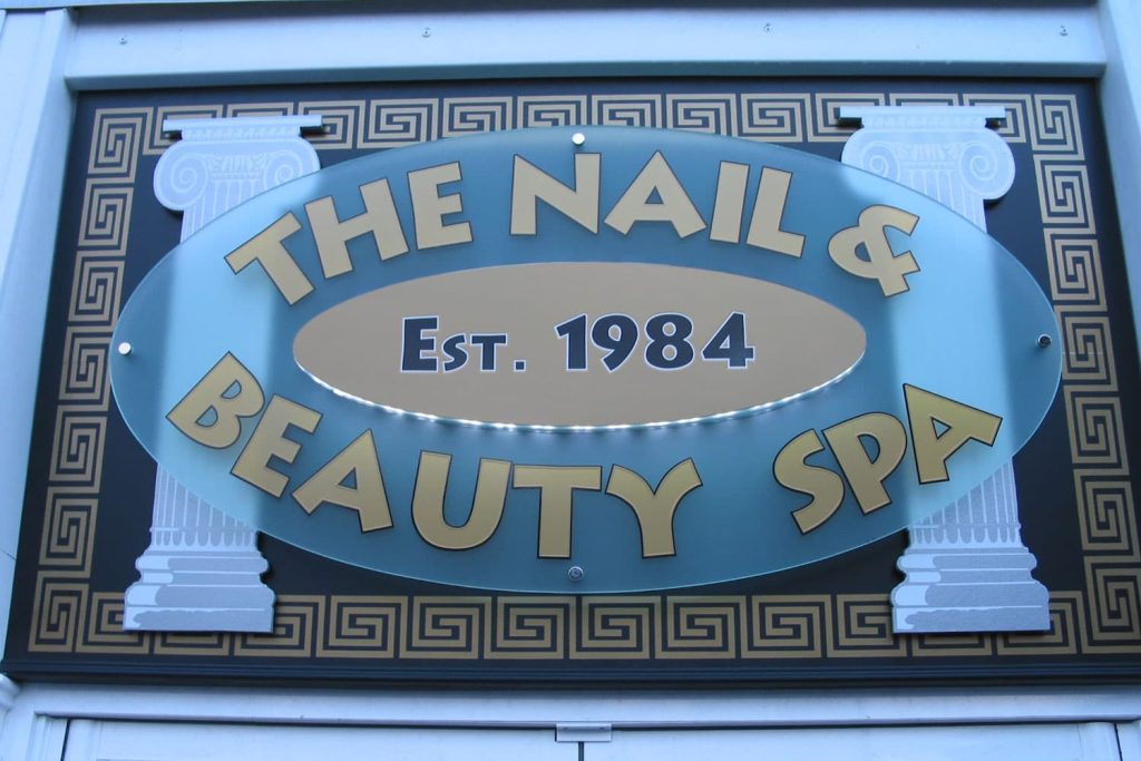 The Nail and Beauty Spa - built-up letters sign tray led halo illumination feature acrylic logo